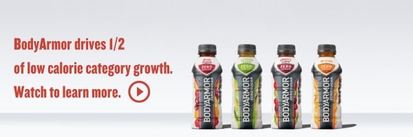 BodyArmor drives 1/2 of low calorie category growth. Watch to learn more (play button)