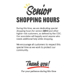 Senior Shopping Hours IGA Signage