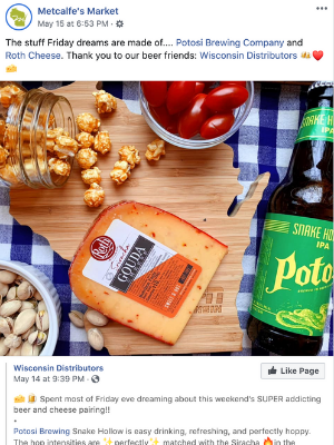 Metcalfe's Market cheese and beer Facebook post