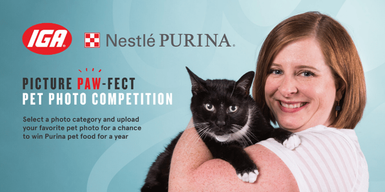 IGA-Purina Pet Photo Competition Social Media Graphic with woman and cat