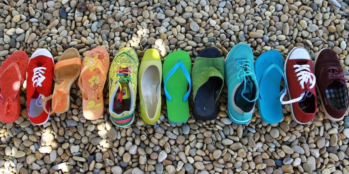 A rainbow of shoes