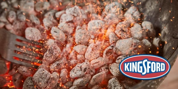 Hot charcoal on the grill, Kingsford logo