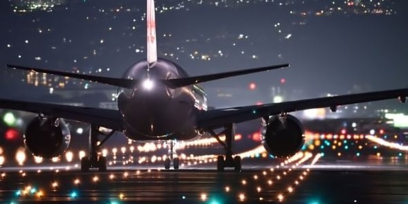 a plane lands at night
