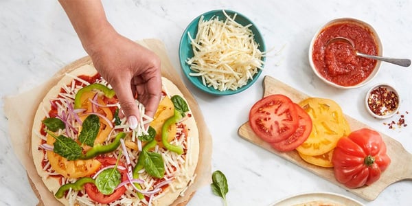 A dairy-free pizza made with Daiya 