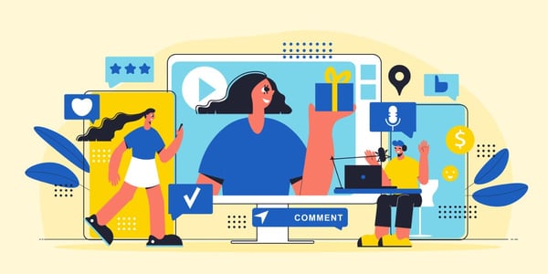 various media sources illustrated (social, reviews, video, web, podcast)
