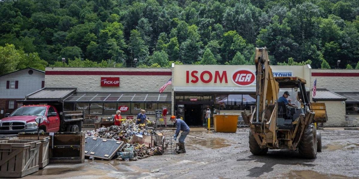 Isom IGA's parking lot after the floods receded
