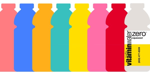 vitaminwater illustrated bottles in a rainbow of colors