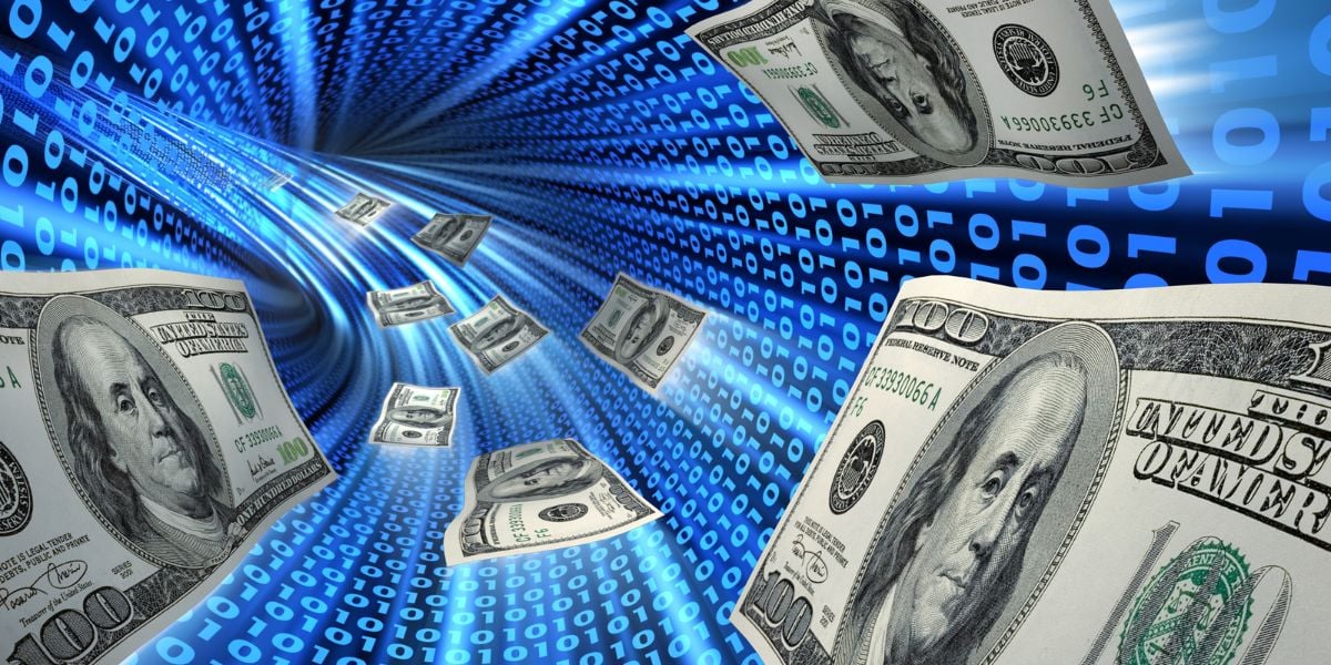 hundred dollar bills in a cyber vortex