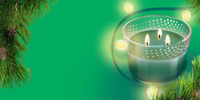 Glade holiday candle with string lights and fir tree 