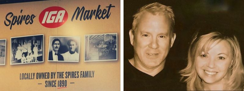A sign in Spires IGA Market; Mike and Sharlene Spires