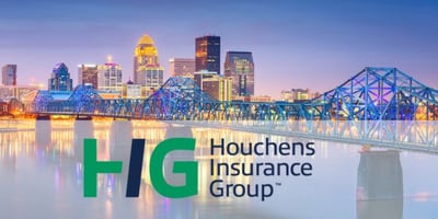 Houchens Insurance Group logo on photo of Louisville bridge at night