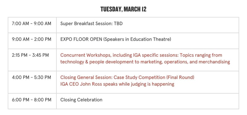 Tuesday, March 12 NGA Show Schedule 7:00 AM-8:00 PM