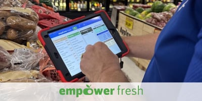 Empower Fresh platform on tablet in produce department