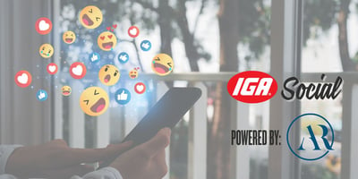 IGA Social Powered By AR Marketing | social media reaction icons (heart, laughter, like, love) float out of a mobile phone held by a user