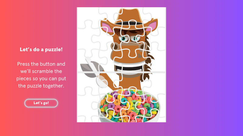 IGA cereal horse mascot and cereal as a puzzle