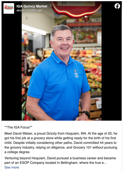 IGA Quincy Market Facebook post featuring David Weber