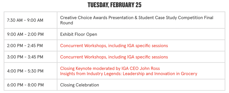 The NGA Show schedule 2025 Tuesday, February 25