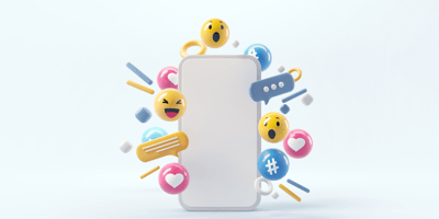 Social media icons emerge from a phone