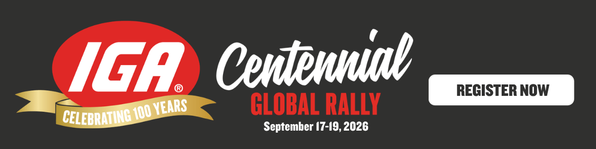 Rally Newsletter Ad - IGA Centennial Global Rally September 17-19, 2026 click to regist3er