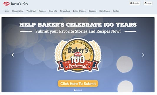 Screenshot of Baker's IGA Website