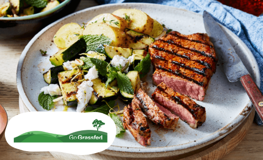 Harissa Spiced Grassfed Strip Steak with Char-Grilled Zucchini