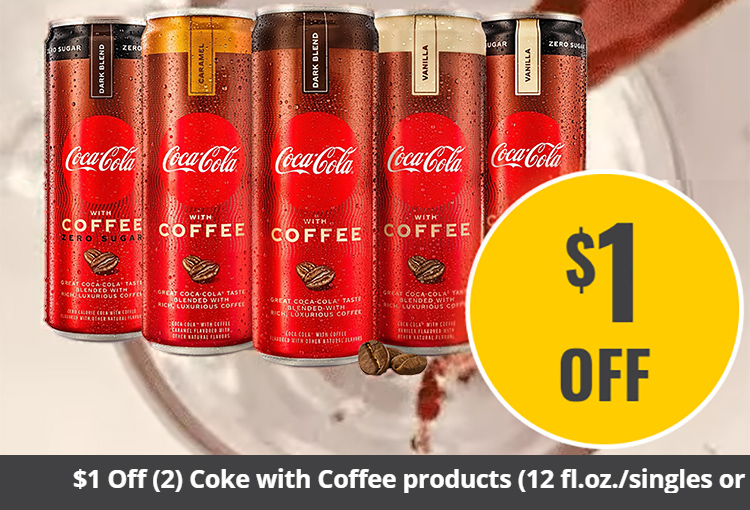 $1 Off (2) Coke with Coffee products (12 fl.oz./singles or 12 fl.oz./4-pack)