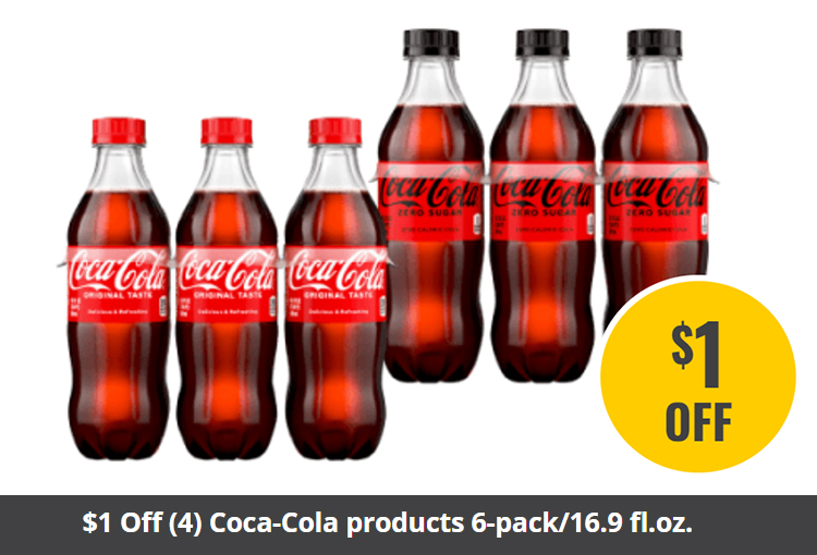 $1 Off (4) Coca-Cola products 6-pack/16.9 fl.oz.
